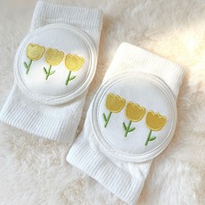 멀티포 유아용 자수 이중 무릎 보호대 메쉬 여아 남아 무릎보호, 2세트, 노란튤린