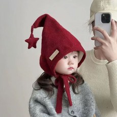 兒童針織帽 嬰兒保暖帽 可愛星星造型 綁帶設計 紅色