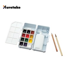 Kuretake 吳竹 ZIG 12色 塊狀透明水彩 袖珍寫生盒 (附鉛筆、水壺、毛筆), 1個