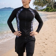 梨卡 男款成人三件式水母衣泳裝組 長袖防曬泳衣