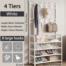 다층형 현관 신발장 DIY 바닥형 거실 정리대 (모자 및 신발 선반 ) 간편 옷걸이 수납함, White 60cm 4 Tiers