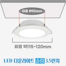 방습형 슬림 다운라이트 3.5인치 88mm LED 9W IP44 매립등 안정기 일체형 비츠온, 2개, 주광색