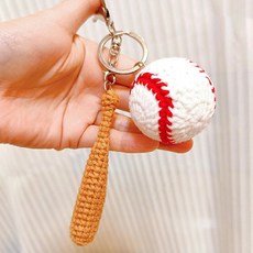 台灣熱銷 【diy材料包】卡通鑰匙扣禮物網球手工鉤織DIY送男友朋友書包情侶吊飾解悶 diy手作 鉤針材料包, Z126棒球鑰匙扣材料包一個, 1個