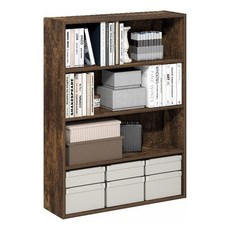 Furinno PASIR 책장 4단 책장 오픈 보관 선반이 있는 책장 23.5 x 80.9 x 104.8cm(9.3 x 31.3 x 41.8인치) 홈 오피스 거실 앰, Amber Pine