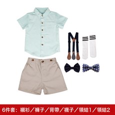 DIU 兒童禮服夏季新款男童條紋背帶褲兩件套寶寶周歲生日短袖襯衫套裝