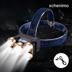 체니모 5구 가성비 3세대 헤드랜턴 USB 등산용 낚시용 각도조절, 블랙 + 골드, 1개