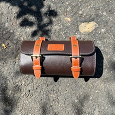 速度公園 復古皮革圓筒包 棕色/黑色 自行車側包 車前包 車尾包 防潑水, 1個, 棕色