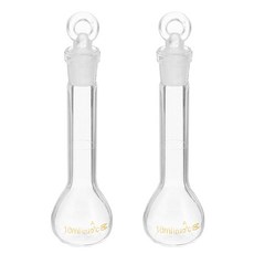PATIKIL 10ml 용량 플라스크 유리 마개 포함 2개 3.3 붕규산 눈금 측정 허용 오차 0.18ml 실험실 실험용 투명, Clear