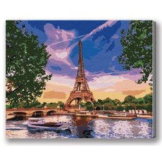 MANTO 台灣製造 大尺寸DIY數字油畫 50x65cm 釘好內框 歐洲日本花海風景 初學者專用, 塞納河遊船, 1套