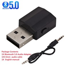 2 in 1 USB 블루투스 어댑터 V 5.0 USB 무선 컴퓨터 어댑터 오디오 수신기 송신기 동글 노트북 이어폰 PC, [01] Black, 1개