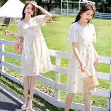 AIRASI 여름 임산복 얇은 소재 꽃 프린트 반팔 원피스 고급스러운 외출용 임산 드레스