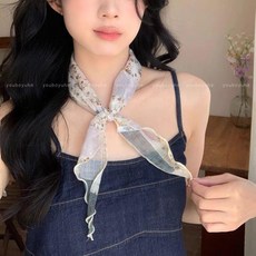 春棠碎影 文藝復古碎花拼接三角巾女款絲巾頭巾