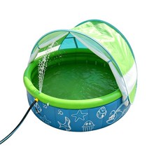 兒童遮陽噴水池 戶外戲水池 附噴水功能, 綠色噴水池綠色遮陽棚, 1套