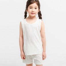 멜리스 [국내생산] 쿨화이트 민소매 무지 에어로쿨 상하의 세트 유아내복 아동내의 실내복