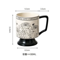 復古玫瑰花園陶瓷馬克杯 附湯匙, 黑玫瑰彩盒裝,401-500ml, 1個, 401-500ml
