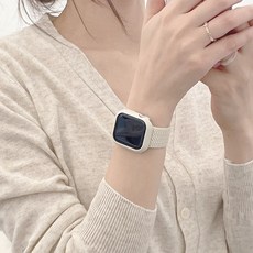 w9999 Apple Watch替換適用7 SE 6 3 2編織單圈錶帶 38 40 41 42 44 45mm替換適用, 42/44/45mm（長）, 星光