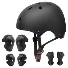 自行車頭盔護具套裝，兒童成人運動安全防護，騎行滑板平衡車裝備, 黑色, 1套