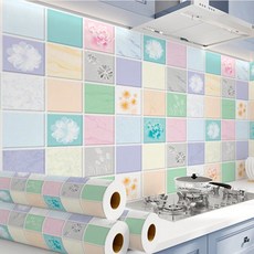 【Sowell舒薇】廚房防油壁紙貼紙 耐高溫防水自粘 適用於油煙機 灶臺桌面 MA21B10 (60x300cm), 1個, 如花似錦