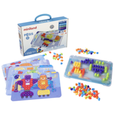 西班牙miniland 1.5CM小拼豆幼童150顆學習組-附透明板/圖卡 原裝進口/手肌力/對稱/英數注字/美學, 1套