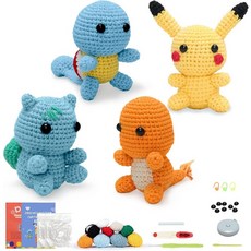 초보자용 크로셰 키트 단계별 지침 및 비디오 튜토리얼이 포함된 PCS 귀여운 동물 4종 완성 - 최고의 뜨개질 생일 선물4P