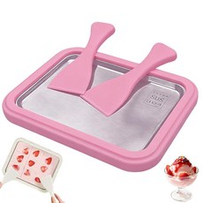롤 아이스크림 메이커 키트 가정용 인스턴트 프리즈 플레이트 스크레이퍼 2개 22.9 x 17.8cm(9 x 7인치) DIY 스테인리스 스틸 304 홈메이드 아이스 트레이, 핑크