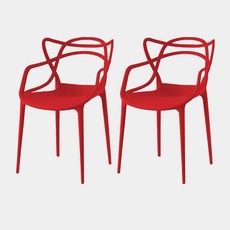 홈스퍼니처 로라 암체어 카페의자 플라스틱 인테리어 1인 야외 테라스 식당 식탁 예쁜 디자인, 레드, 2개