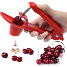 SCHVUBENR 과일 씨 제거기 슈벤르 체리 피터 툴 인체공학적 푸시 디자인이 적용된 스테인리스 스틸 코어 잼 만들기에 사용하기 쉬운 잠금 디자인으로 시간과 공간을 절약하는, 레드