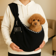 우핑펫 어깨 푹신 안전고리 강아지 슬링백, 블랙, 1개