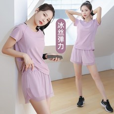 健身套裝女 寬鬆透氣短袖短褲 瑜伽跑步運動服 跳操訓練衣 舒適彈性面料 多色可選 高CP值運動穿搭