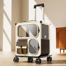 애완동물 휴대용 여행 백팩 바퀴달린 접이식 통기성 좋은 강아지 고양이 이동가방 외출용, 핑크 더블 숄더백, 1개