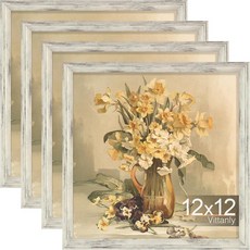 Vittanly21.6x27.9cm8.5x11인치사진액자4개세트 벽마운트용빈티지사진프레임 매트가있는디스플레이15.2x20.3cm6x8인치사진또는매트없음 21.6x120921, 12 x 12, 디스트레스드 화이트