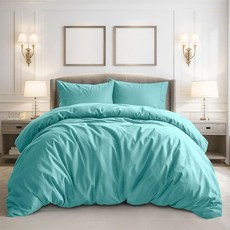 Pure Bedding 이불 커버 풀 사이즈 - 3피스 엑스트라 소프트 침구 세트 지퍼 클로저가 있는 203.2x228.6cm80x90인치 1개 및 베개 2개 미포함 아쿠, 아쿠아