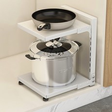 높이조절 후라이팬 정리대 주방 냄비 프라이팬 정리 보관 거치대 2단 3단 4단, 후라이팬 정리대 2단, 화이트