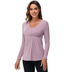 [ 758312 ] 대나무버드 여성용 임산부 셔츠 긴소매 수유 부드러운 탑 대나무 비스코스 의류 S~XXL 보라빛이 도는 회색