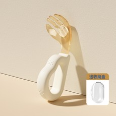 婧麒嬰兒學吃飯訓練叉勺一歲寶寶自主進食勺子輔食勺兒童餐具套裝, 1個, 1個, 【ppsu叉子+硅膠手柄】裏瑟米/贈收納盒