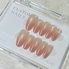 DFMEI 冰透蜜水蜜桃裸色漸變貓眼美甲穿戴甲成品, 1個, 1g, 水蜜桃-中橢圓:XS碼【凌洛原創】