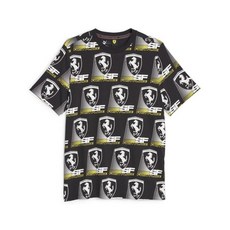 PUMA 남성용 스쿠데리아 페라리 레이스 그래픽 크루넥 반소매 캐주얼 상의 캐주얼 - 블랙, Puma Black-aop_Medium