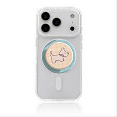 BuyChoo 화이트 테리어 일러스트 체크 패턴 원형 그립톡, 1개, 옐로우 + 블루