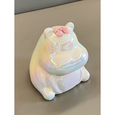 輕奢陶瓷河馬紙巾盒，客廳茶几餐巾紙抽紙盒，家用創意擺件, 河馬陶瓷紙巾盒—炫彩（送蝴蝶結）