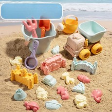 아동용 모래놀이 세트 물놀이 모래삽 모래통 모래놀이도구, 1개, 해변통 21종 중형 운반 카트