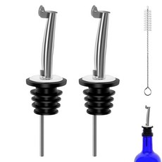 주류 푸어 2개 뚜껑이 있는 스테인리스 스틸 와인 병 푸어러 스피드 와인 병 푸어러 스토퍼 포함 스피드 병 푸어러 주류 병용 오일 병용 (자동 커버) (2), 2, Silver