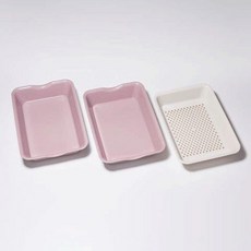蒔芬選物 日本製 可微波調理盤三件組, 粉, 1個