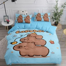 카피바라 캐릭터 어린이 이불 침대 침대커버 침구세트, 싱글이불커버(160x210cm), 라이트그린 카피바라 29
