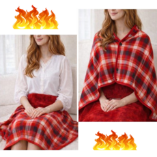 엘리프 레드체크 단추형 망토숄담요 양면기모 어깨담요 보온블랭킷