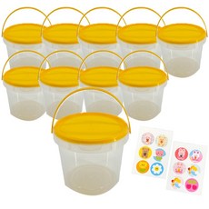 정담 손잡이 원형 구디백 바스켓 소형 800ml, 10개입+스티커2장(12P), 옐로