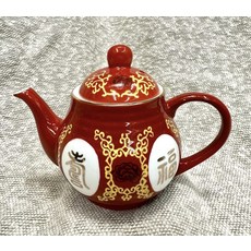 喜福茶壺 陶瓷 台灣製造, 個, 大同窯福壽無疆新圓壺, 紅色