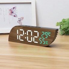 DFMEI 桌面臥室電子鬧鐘數字LED鏡面電子鐘貪睡數字溫溼度學生時鐘, 半白半綠:如圖