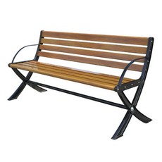 야외 나무 의자 벤치 원목 평벤치 정원 공원 학교 작은 팔자형 무등받이 철제 다리 1.2m