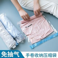 旅行免抽氣手卷式真空壓縮收納袋 行李箱專用/u3000免泵手壓式, 1個, 新升級加厚耐用免抽氣免手泵,10*15cm1件套：1迷你號