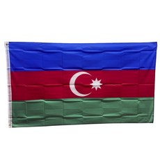아제르바이잔 공화국 국기 Azerbaijan flag 90x150cm 폴리에스터 90g 금속 고리 이중 스티치 마감, 1개, BLUE+RED+GREEN+WHITE